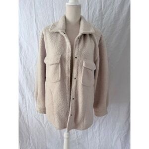 Abercrombie & Fitch Sherpa Shacket Women Cream Faux Fur Snap Button Medium